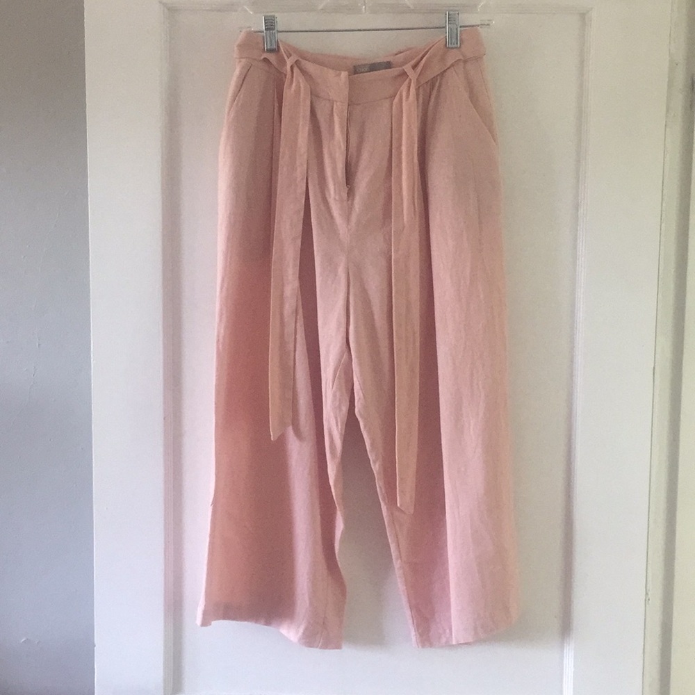 Pink linen flowy, cropped pants